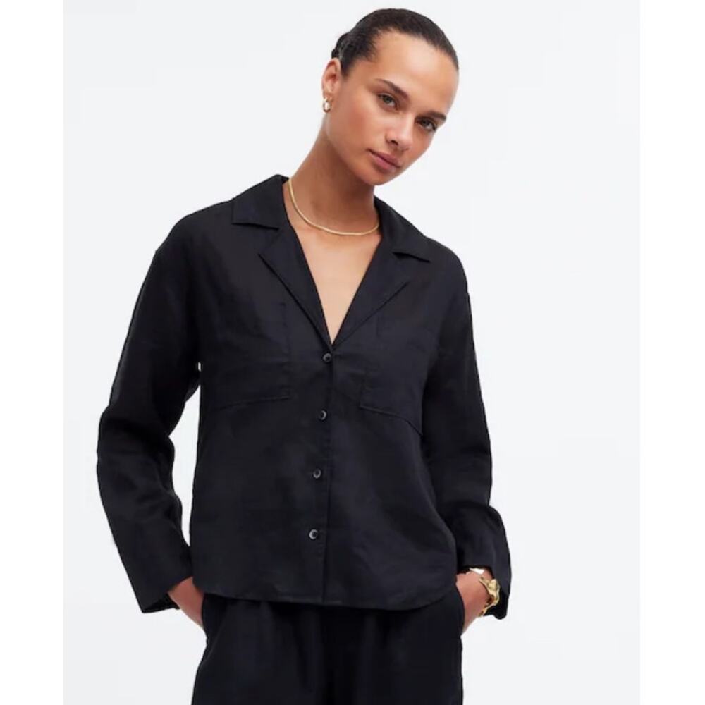 Madewell Resort Long Sleeve Ramie V Neck Button Up Shirt US Women's M New